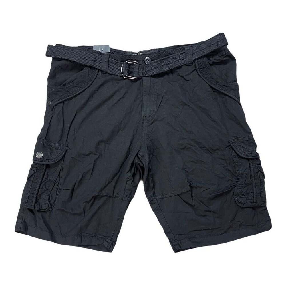 Xray Mens Twill Tape Cargo Shorts Black Flat Front Pockets Belted Cotton 42 New